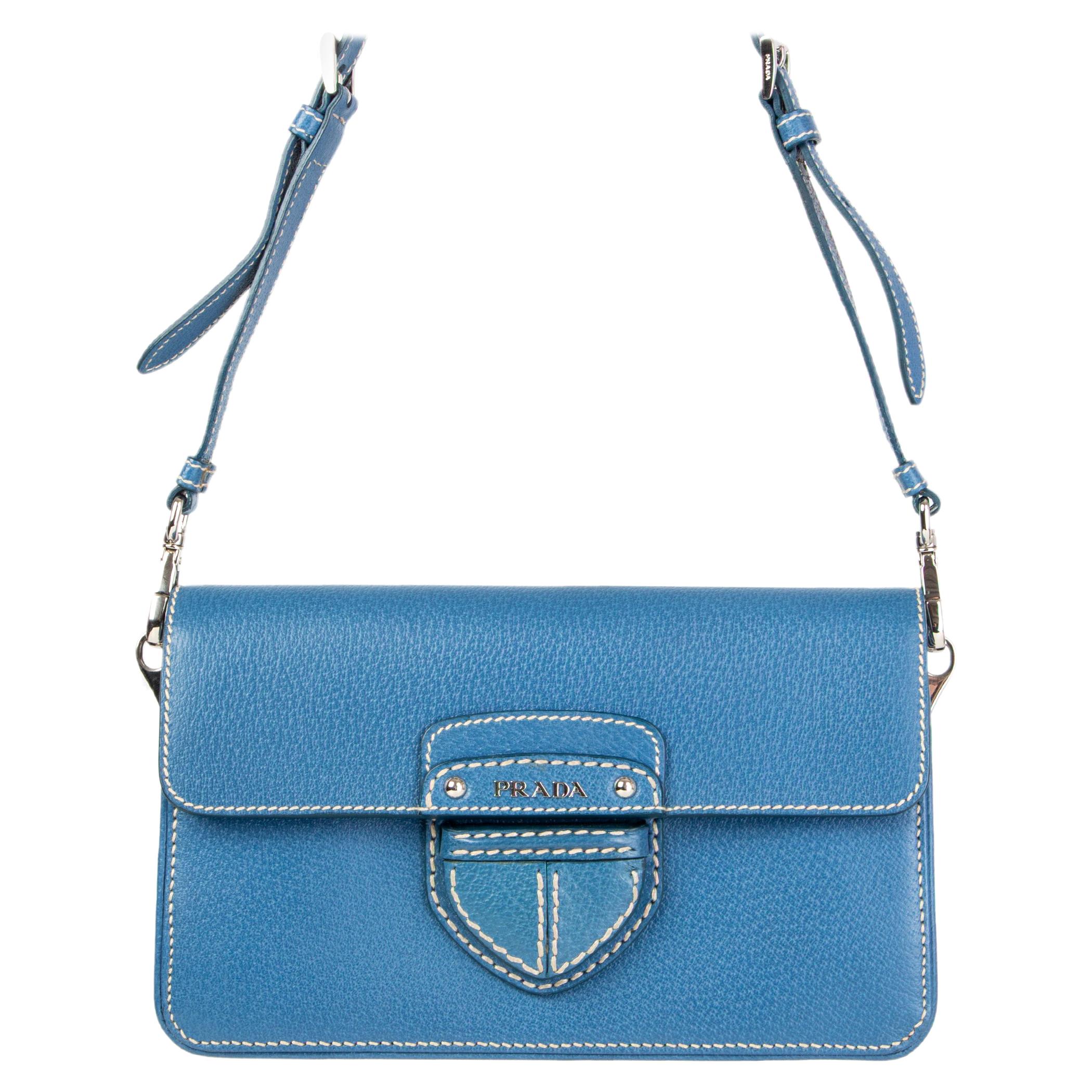 PRADA blue Cinghale leather Crossbody Shoulder Bag