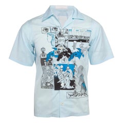 Prada Blue Comic Print Cotton Short Sleeve Shirt XS