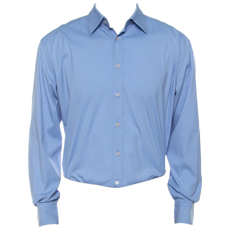 Prada Blue Cotton Blend Full Sleeve Shirt M