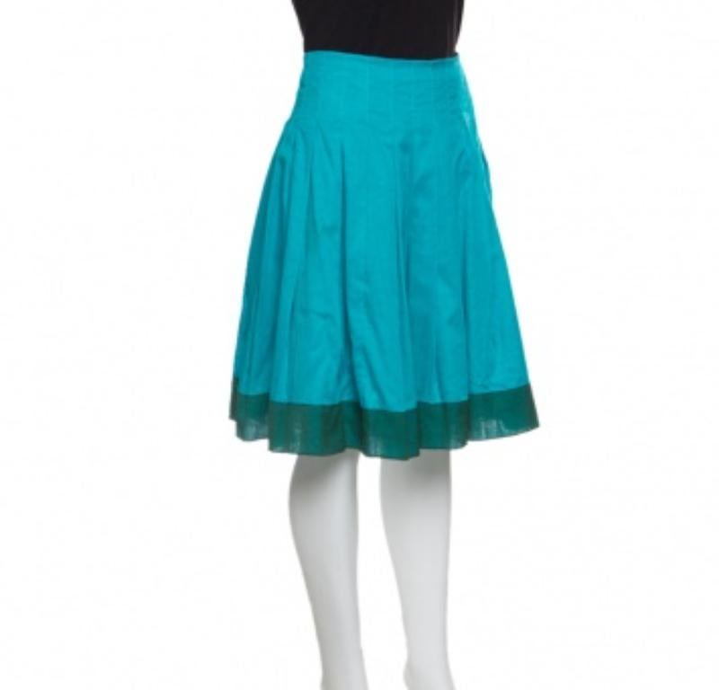 Bleu Prada jupe plissée en coton bleu avec bordure en soie contrastée M en vente