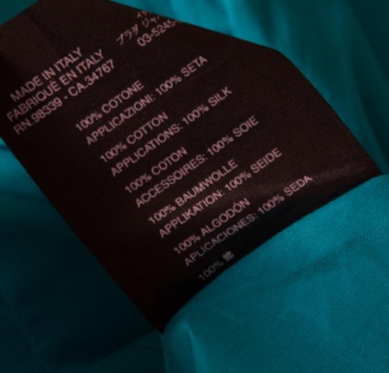 Prada jupe plissée en coton bleu avec bordure en soie contrastée M en vente 1