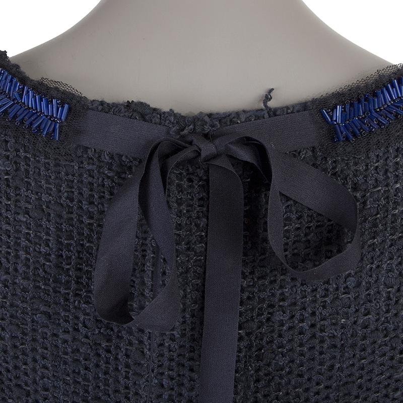 Black PRADA blue cotton EMBELLISHED BOX PLEAT KNIT Sleeveless Cocktail Dress 42