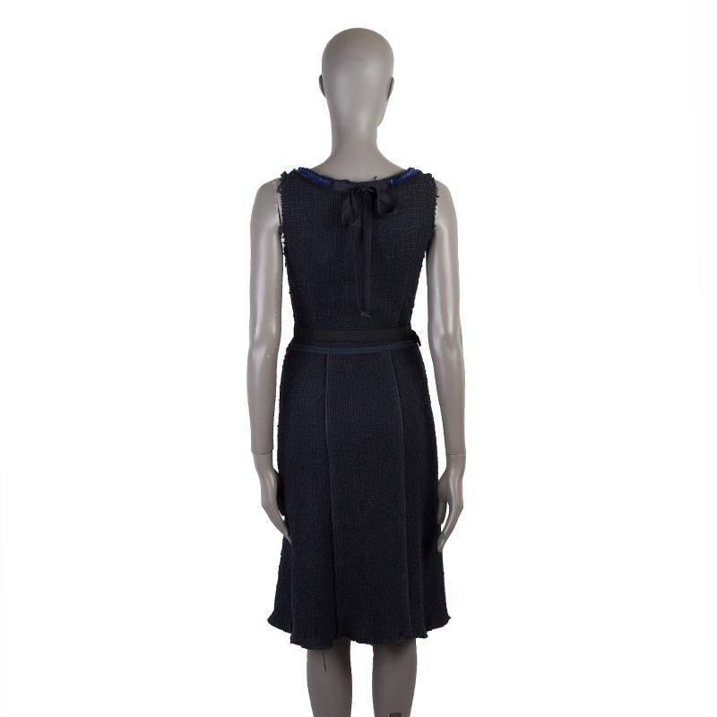 PRADA blue cotton EMBELLISHED BOX PLEAT KNIT Sleeveless Cocktail Dress 42 In Excellent Condition In Zürich, CH