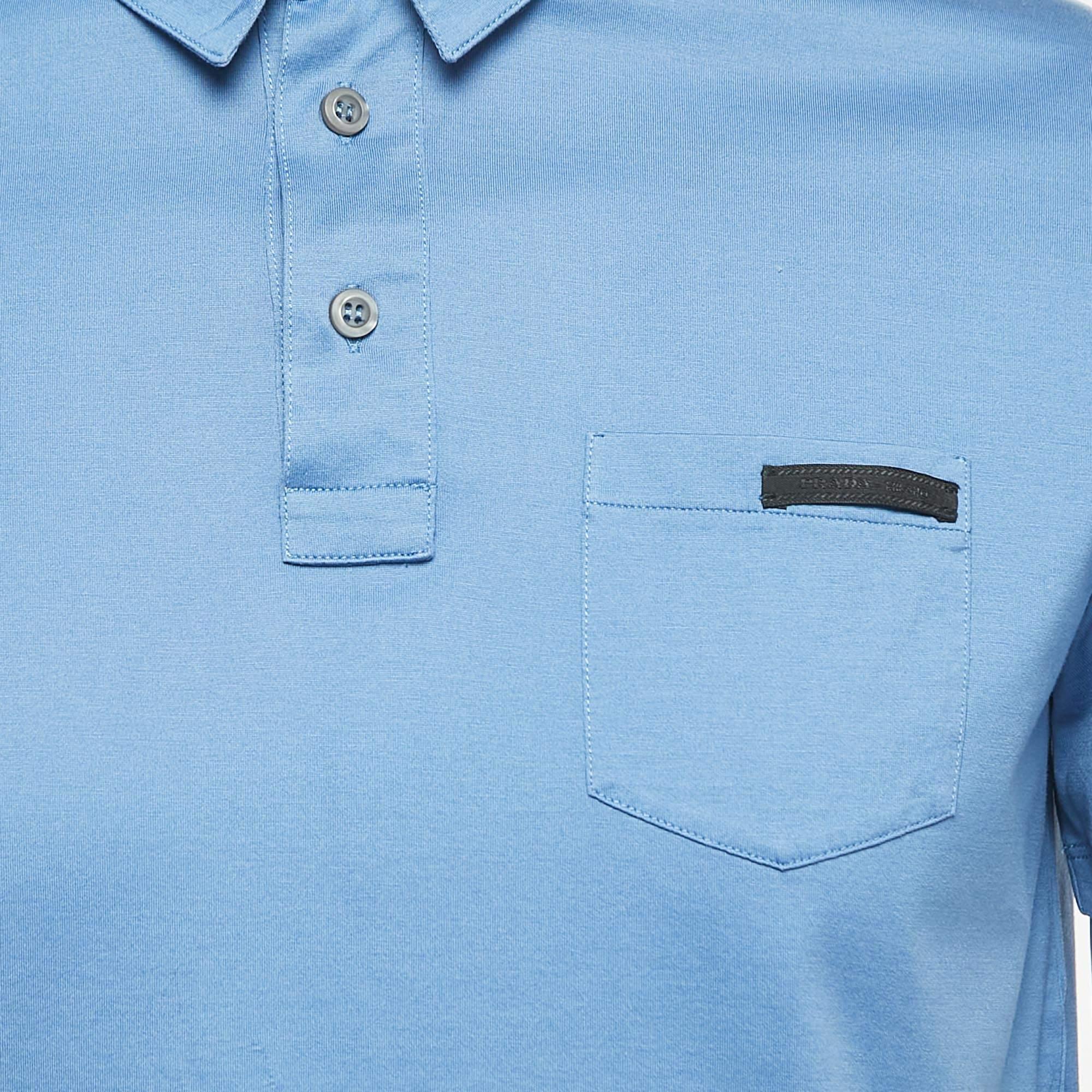 Prada Blue Cotton Logo Pocket Detailed Polo T-Shirt M In Good Condition In Dubai, Al Qouz 2