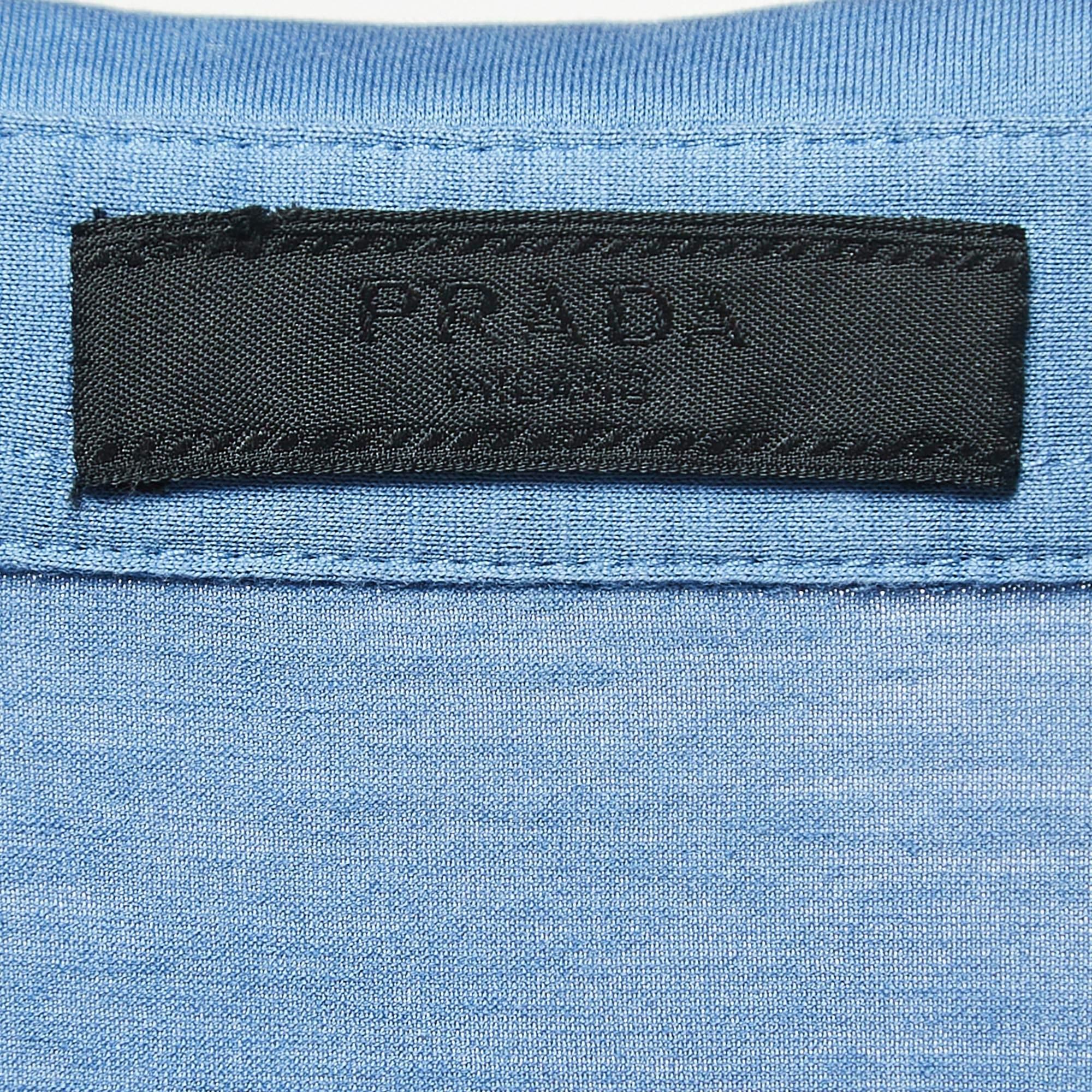 Men's Prada Blue Cotton Logo Pocket Detailed Polo T-Shirt M