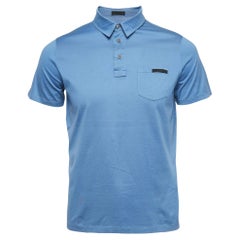 Prada Blue Cotton Logo Pocket Detailed Polo T-Shirt M