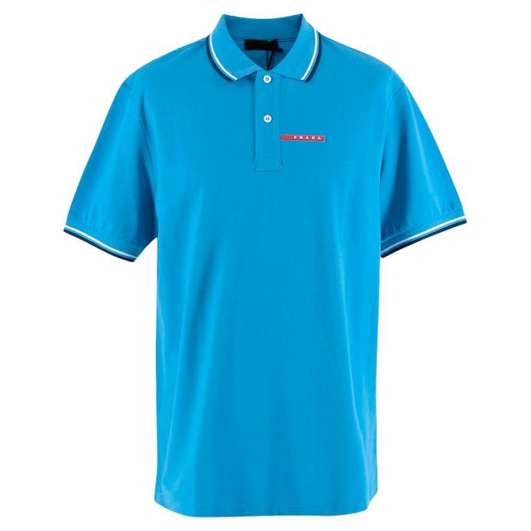 Verloren Mars voorbeeld Prada Blue Cotton Pique Contrast Trim Polo Shirt For Sale at 1stDibs