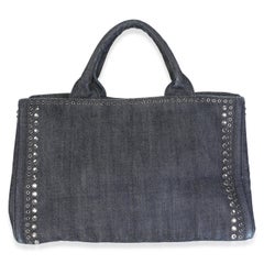 Prada Blue Crystal Embellished Denim Canapa Tote