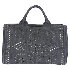 Prada Blue Crystal Embellished Denim Canapa Tote
