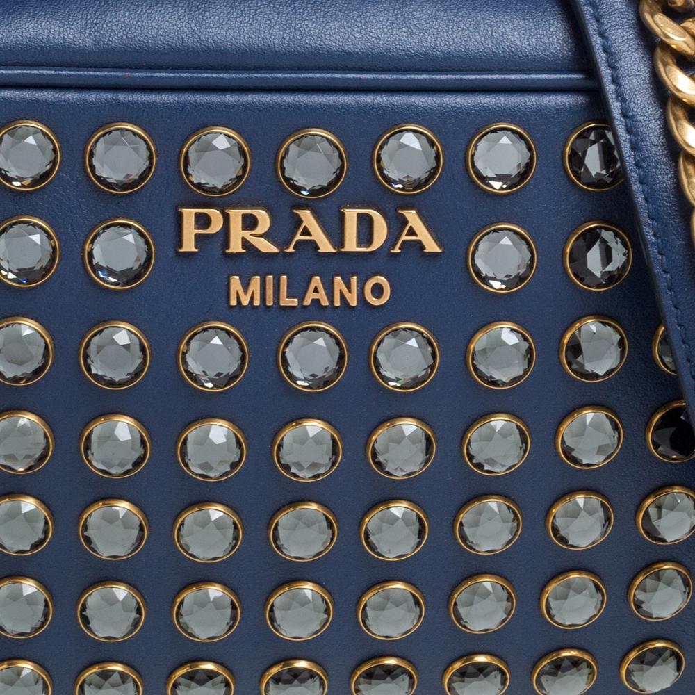 Prada Blue Crystal Embellished Leather Camera Shoulder Bag 2