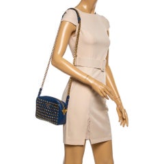 Prada Blue Crystal Embellished Leather Camera Shoulder Bag