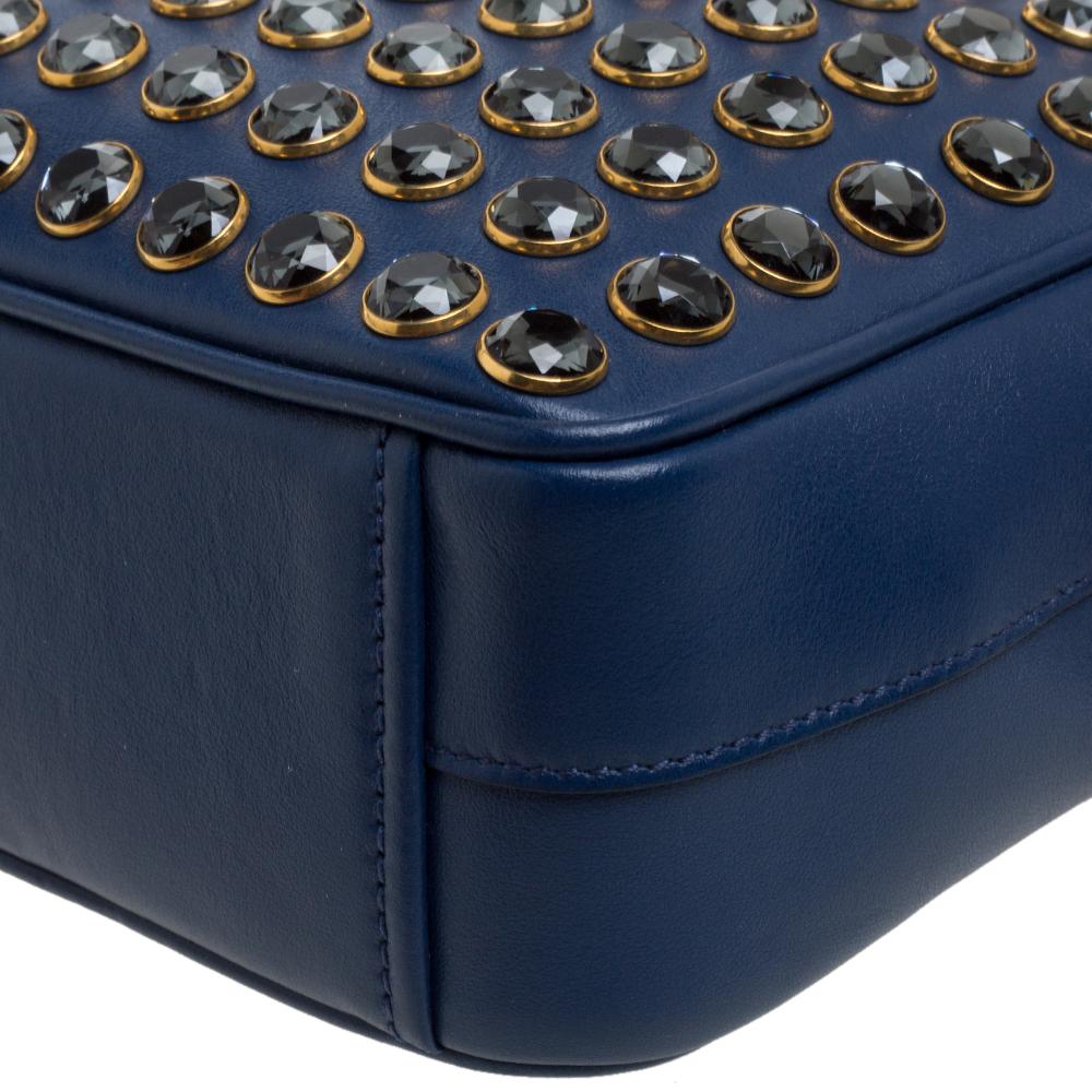 Prada Blue Crystal Embellished Leather Camera Shoulder Bag 1