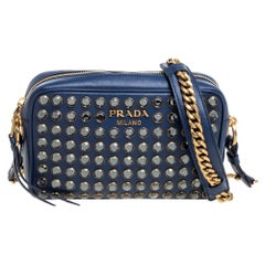 Prada Blue Crystal Embellished Leather Camera Shoulder Bag