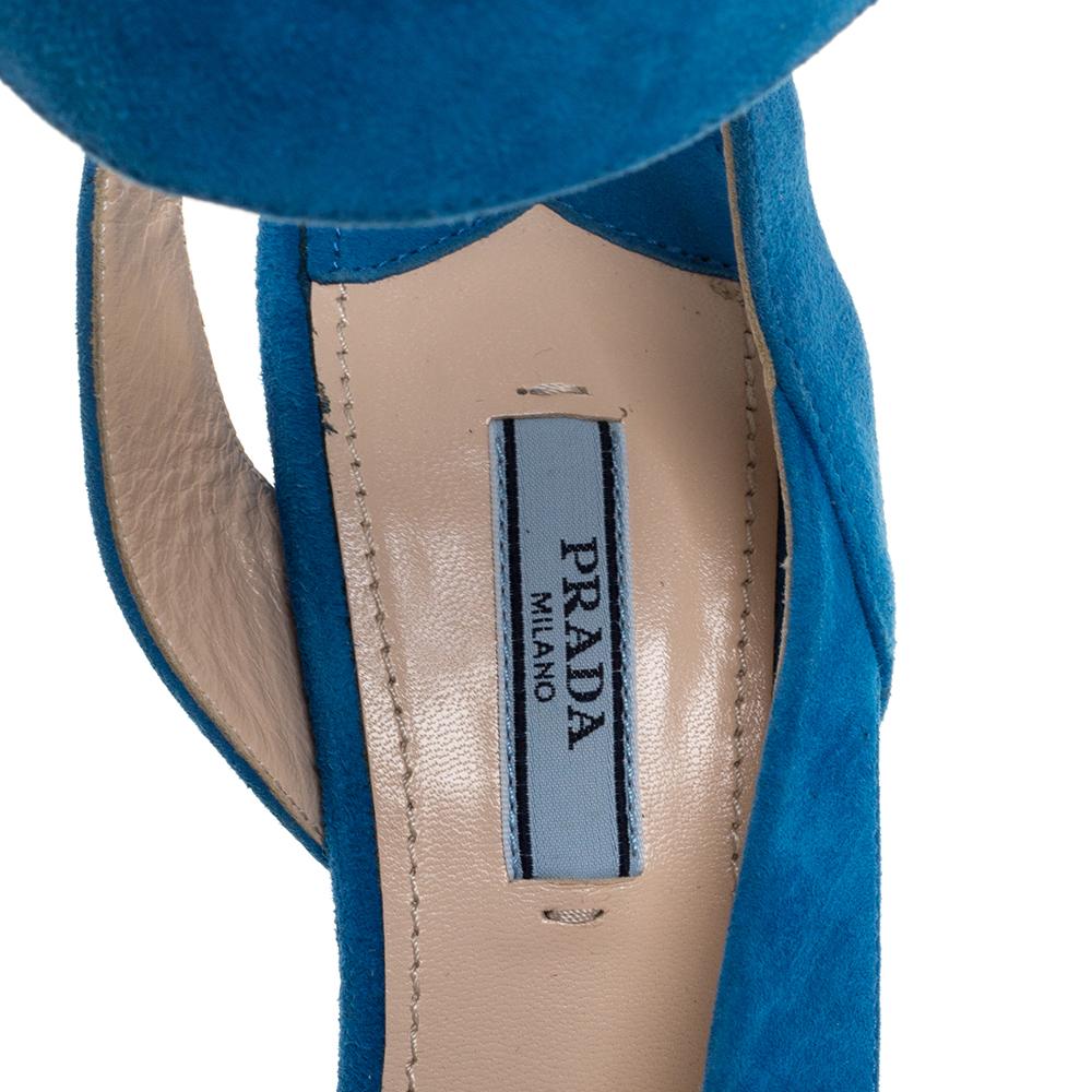 Prada Blue Crystal Embellished Suede Leather Ankle Cuff Sandals Size 38.5 1