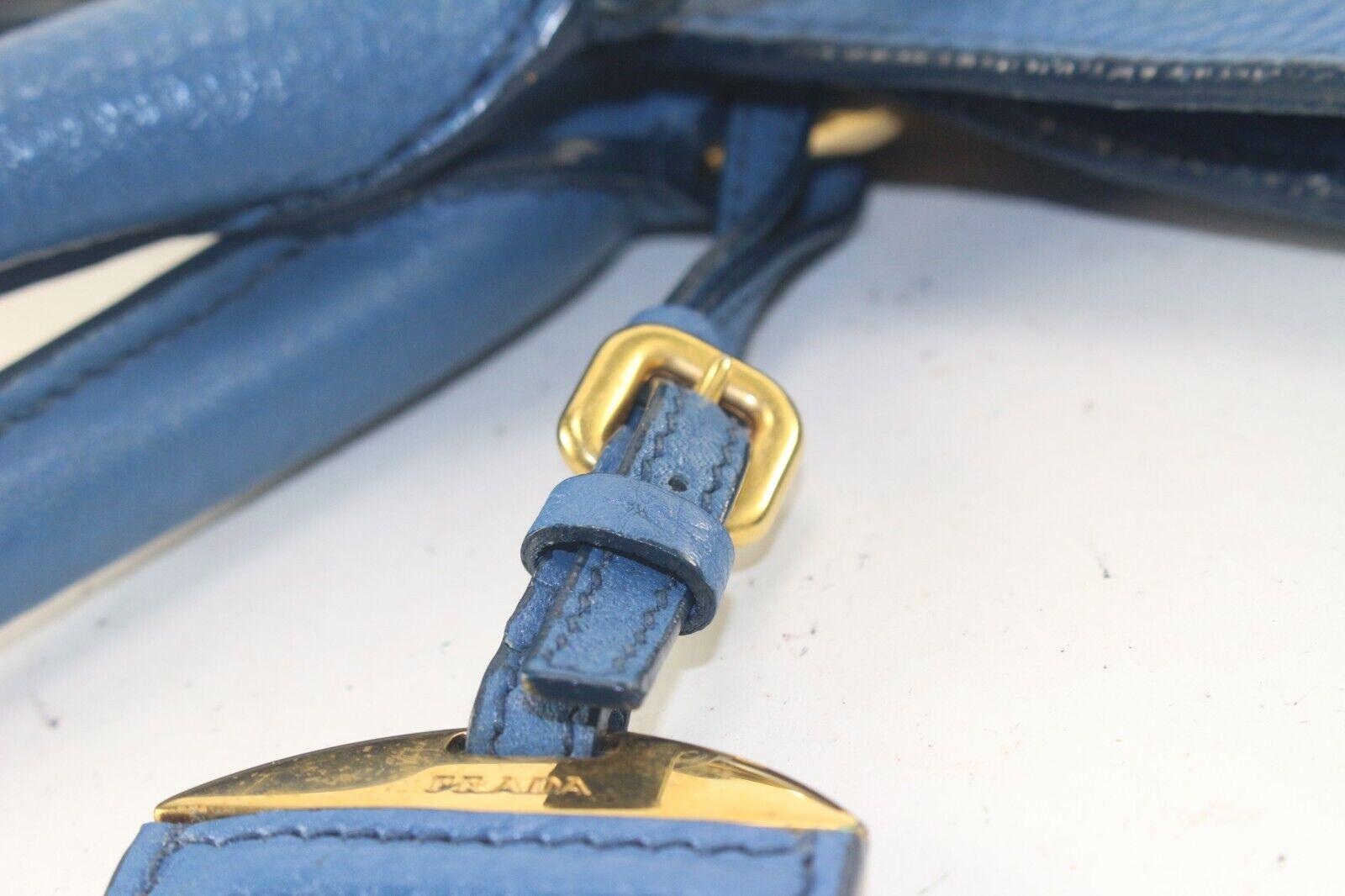 PRADA Blue Daino Vitello Leather Tote 4PR817K For Sale 6