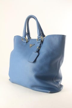 PRADA Blue Daino Vitello Leather Tote 4PR817K