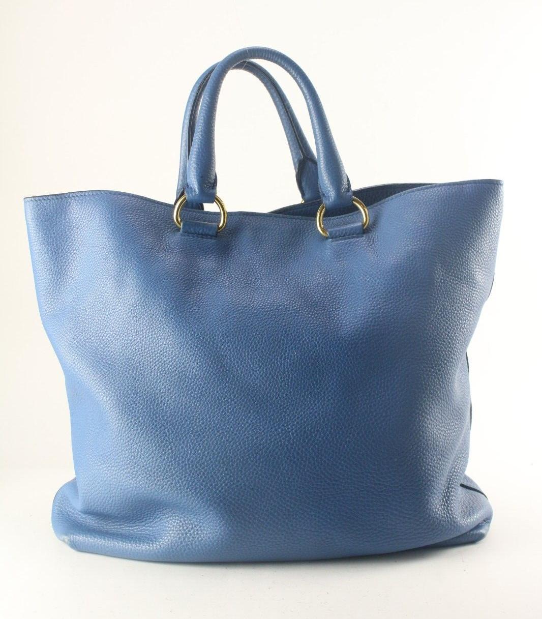 Women's PRADA Blue Daino Vitello Leather Tote 4PR817K For Sale