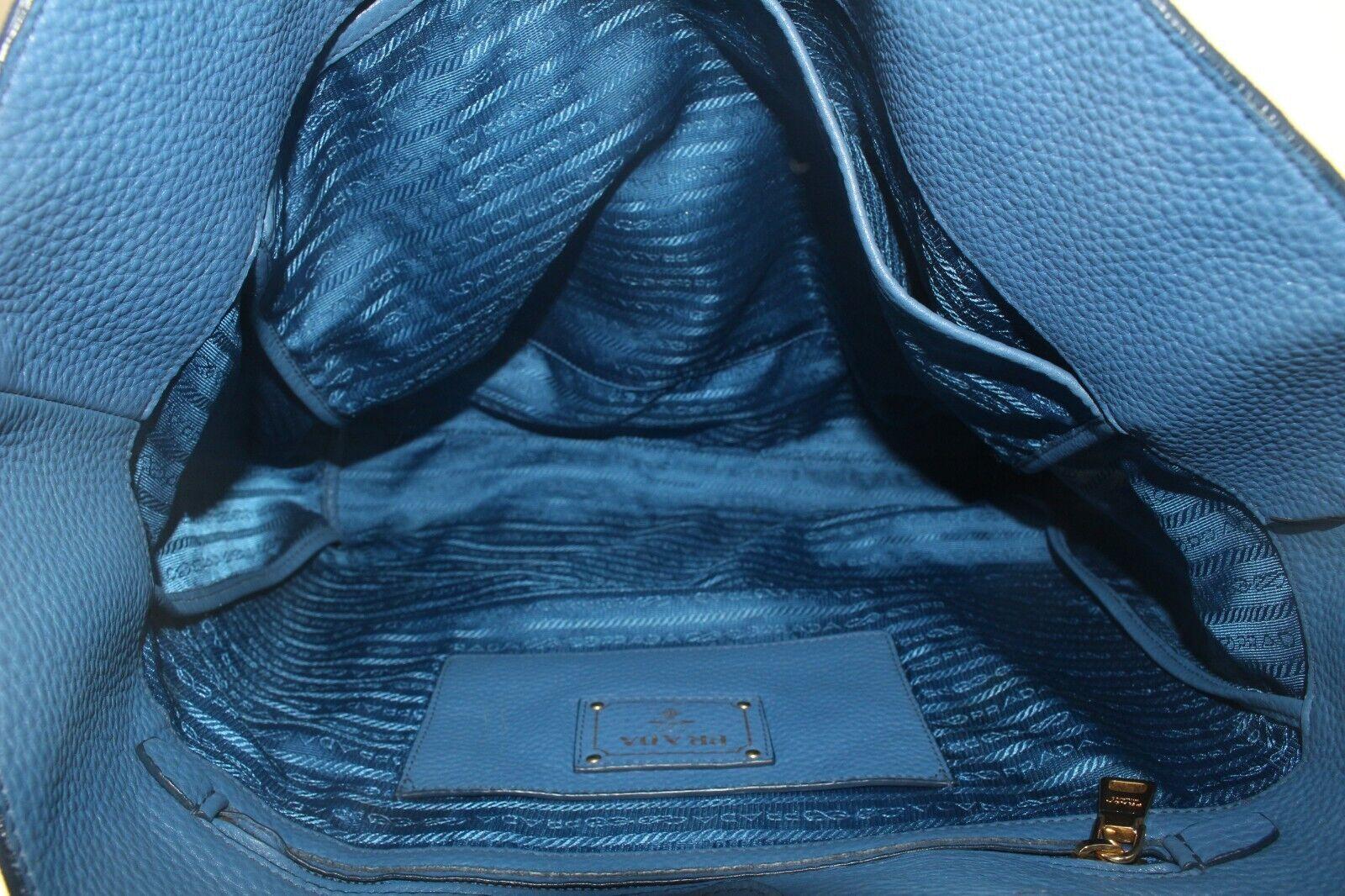 PRADA Blue Daino Vitello Leather Tote 4PR817K For Sale 2