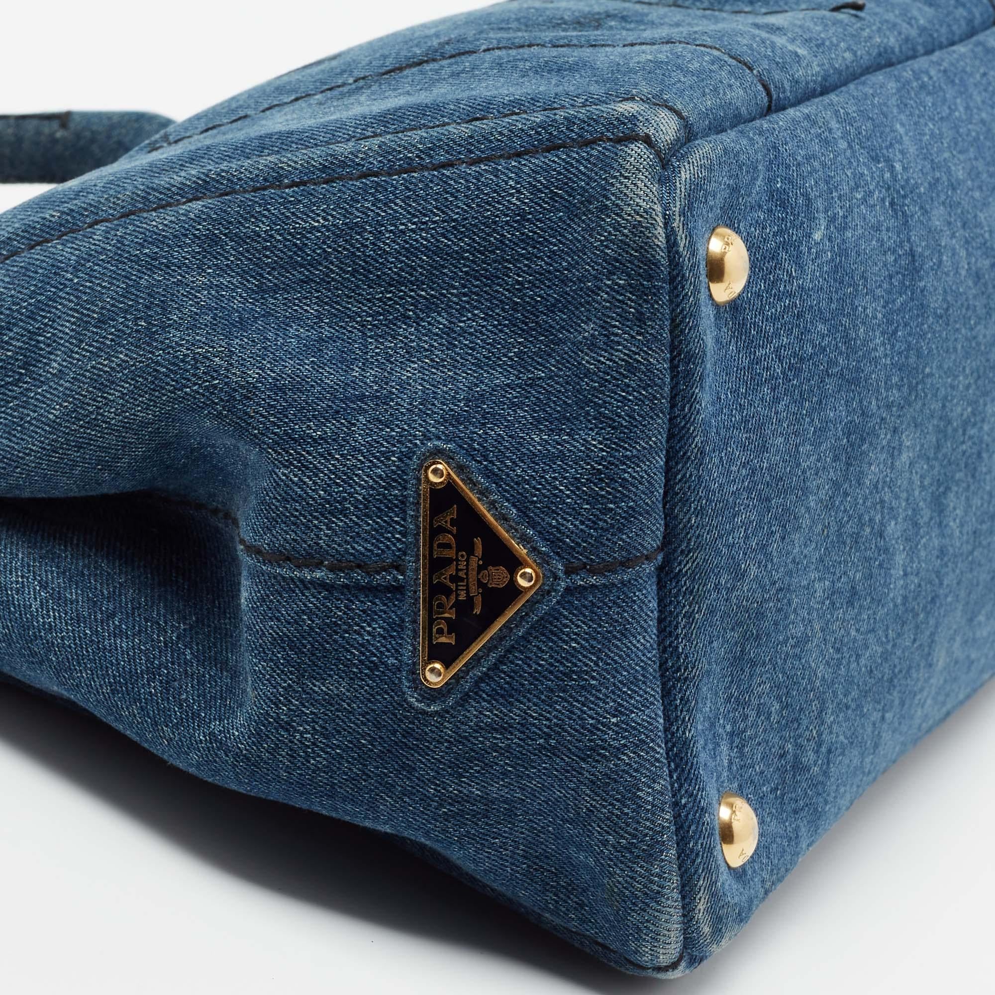 Prada Blue Denim Canapa Tote 4