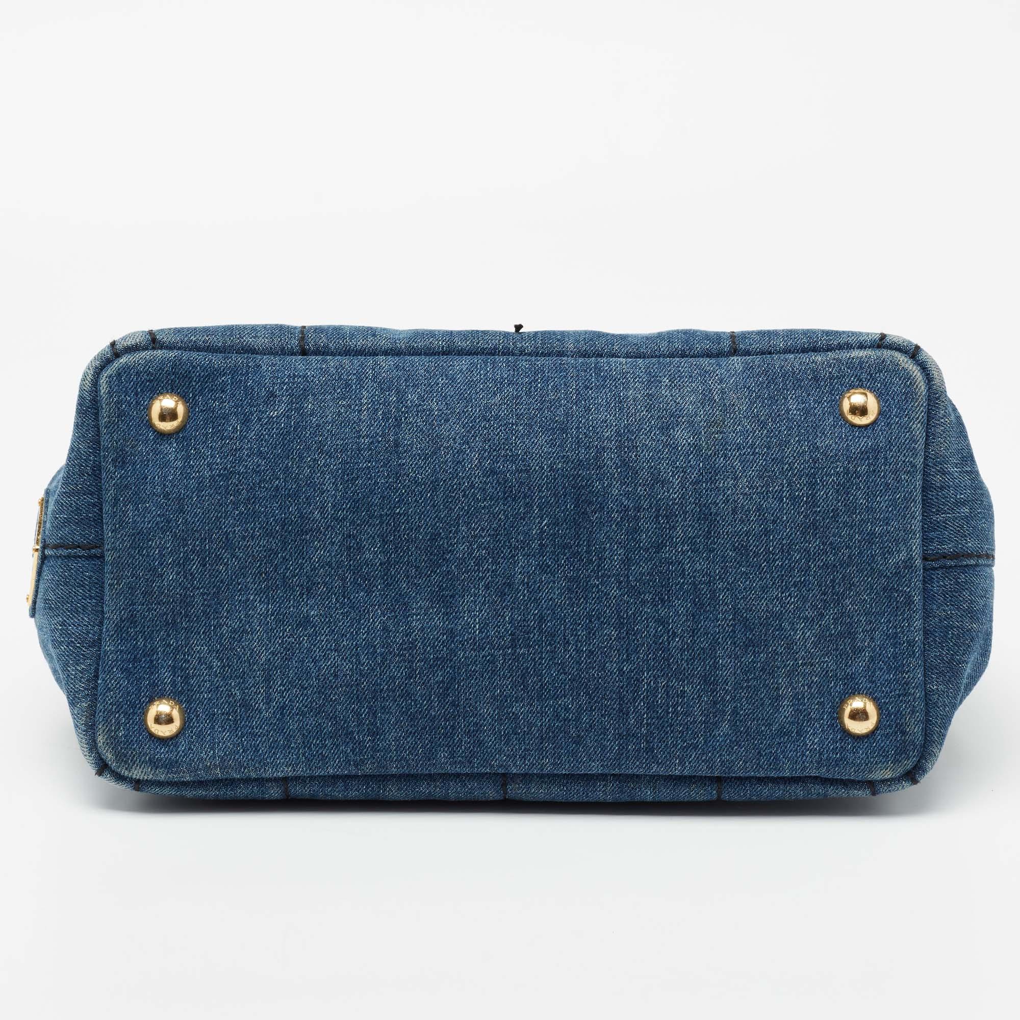Prada Blue Denim Canapa Tote In Good Condition In Dubai, Al Qouz 2
