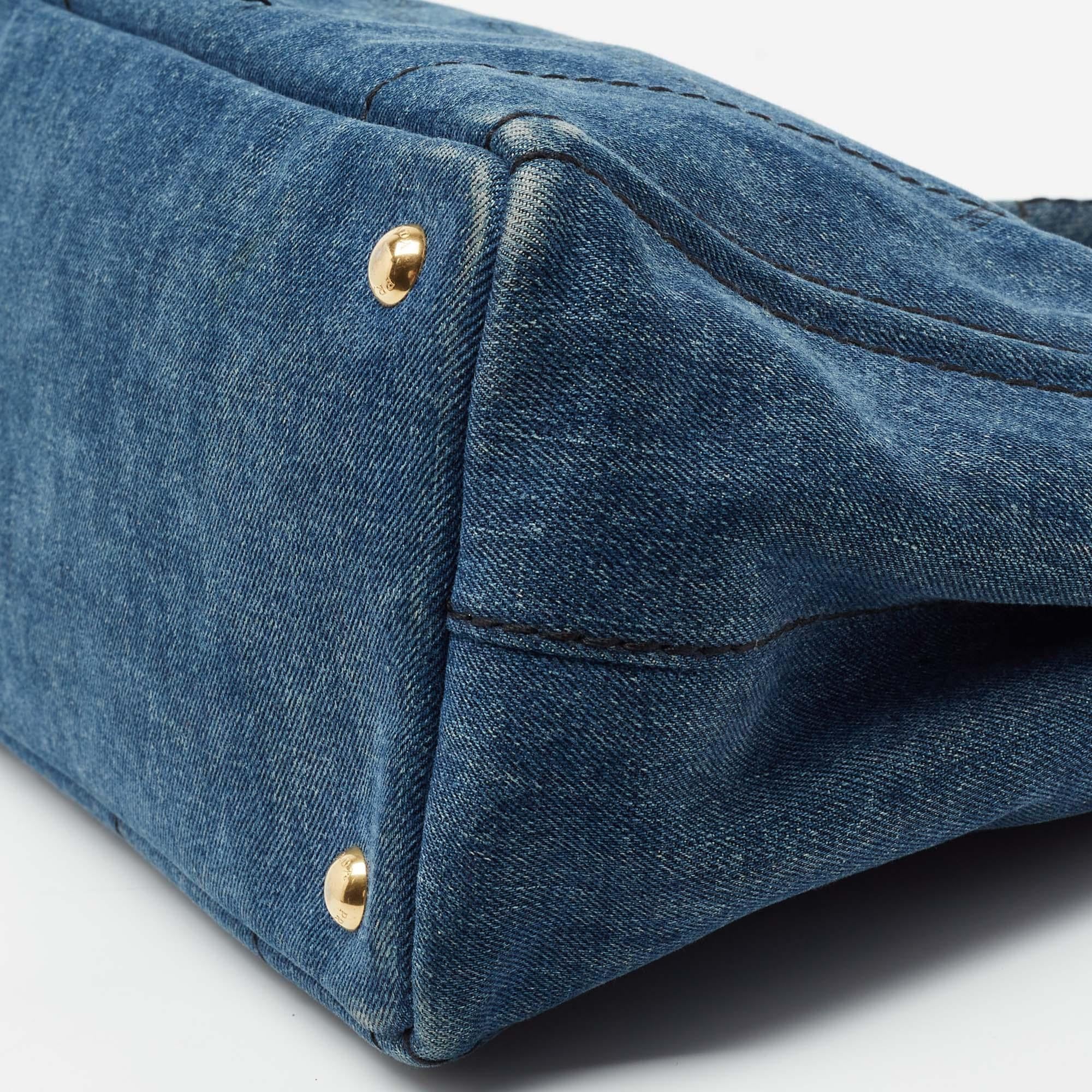 Prada Blue Denim Canapa Tote 3