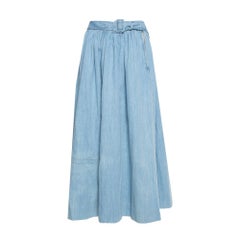 Prada Blue Denim Flared Belted Midi Skirt L