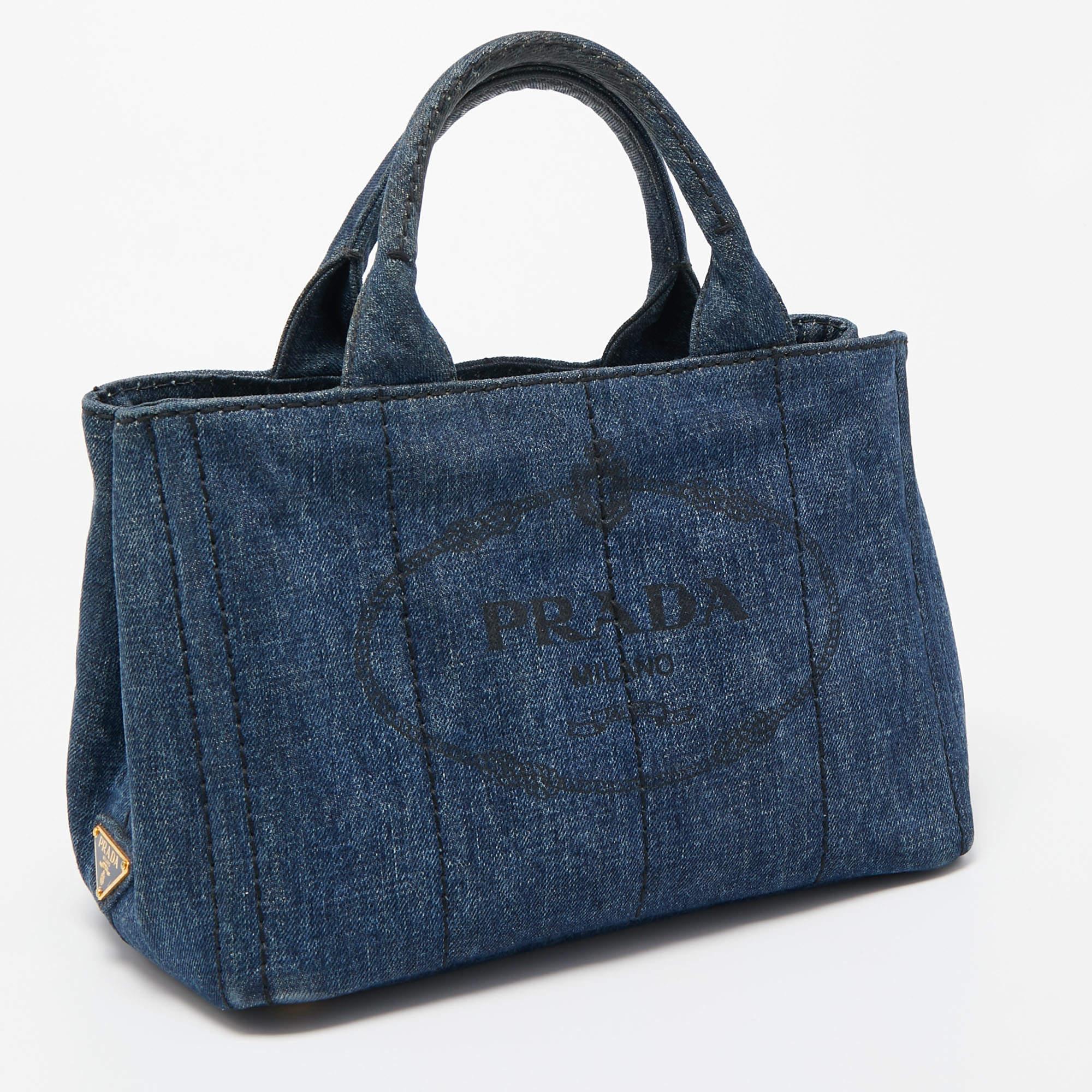 Prada Gärtner-Tasche aus blauem Denim im Angebot 3