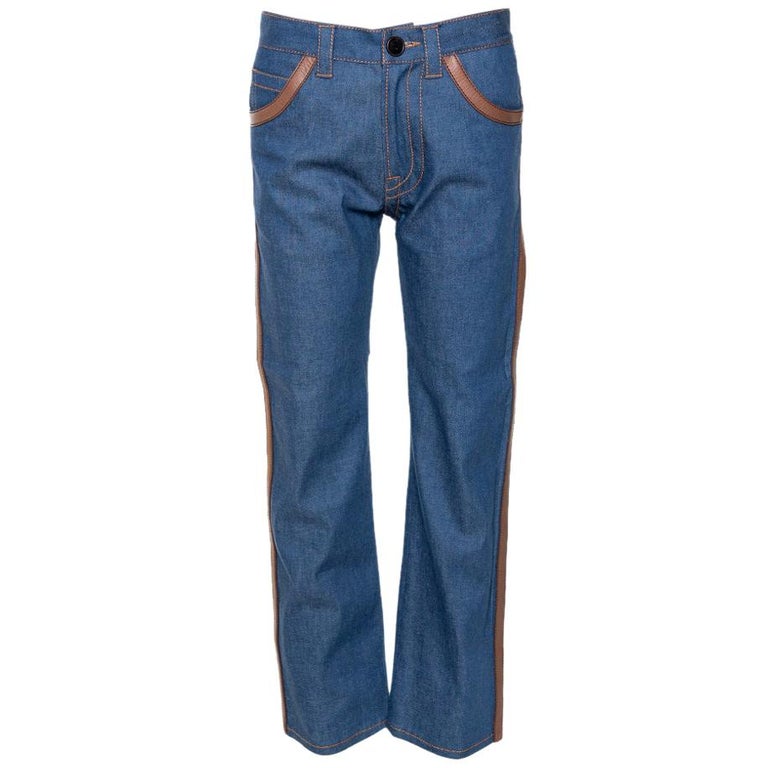 Leather Trim Straight-Leg Pants