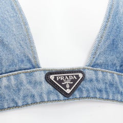 PRADA blue denim triangle logo seal plaque bra top IT40 S