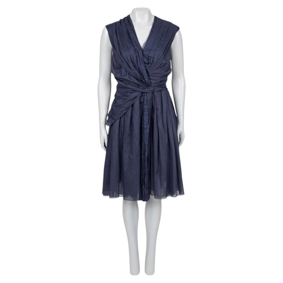 Prada Blue Draped Cotton Fitted Dress - Size 46