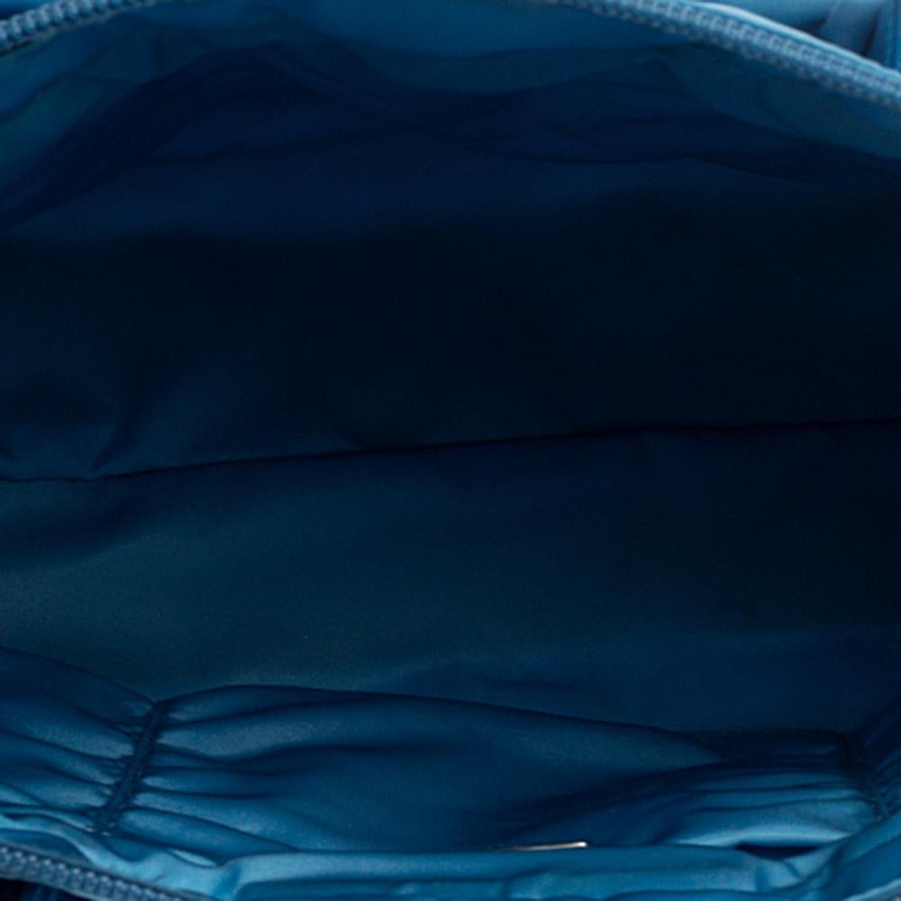 Prada Blue Embossed Nylon Mini Tote In Good Condition In Dubai, Al Qouz 2