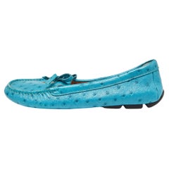 Prada Blau geprägte Straußenschleife Slip On Loafers mit Straußenschleife Größe 36