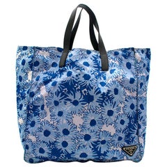 Prada Blue Floral Nylon Tote
