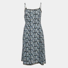 Prada Blue Floral Print Silk Ruffled Sleeveless Short Dress S
