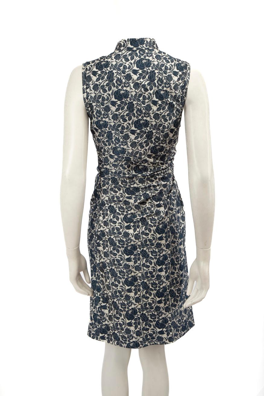 Black Prada Blue Floral Ruched Knee-Length Dress Size S