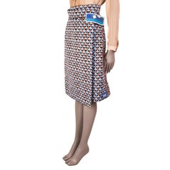 PRADA blue GEOMETRIC polyester WRAP Skirt 40 S