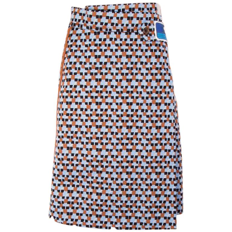 PRADA blue GEOMETRIC polyester WRAP Skirt 40 S