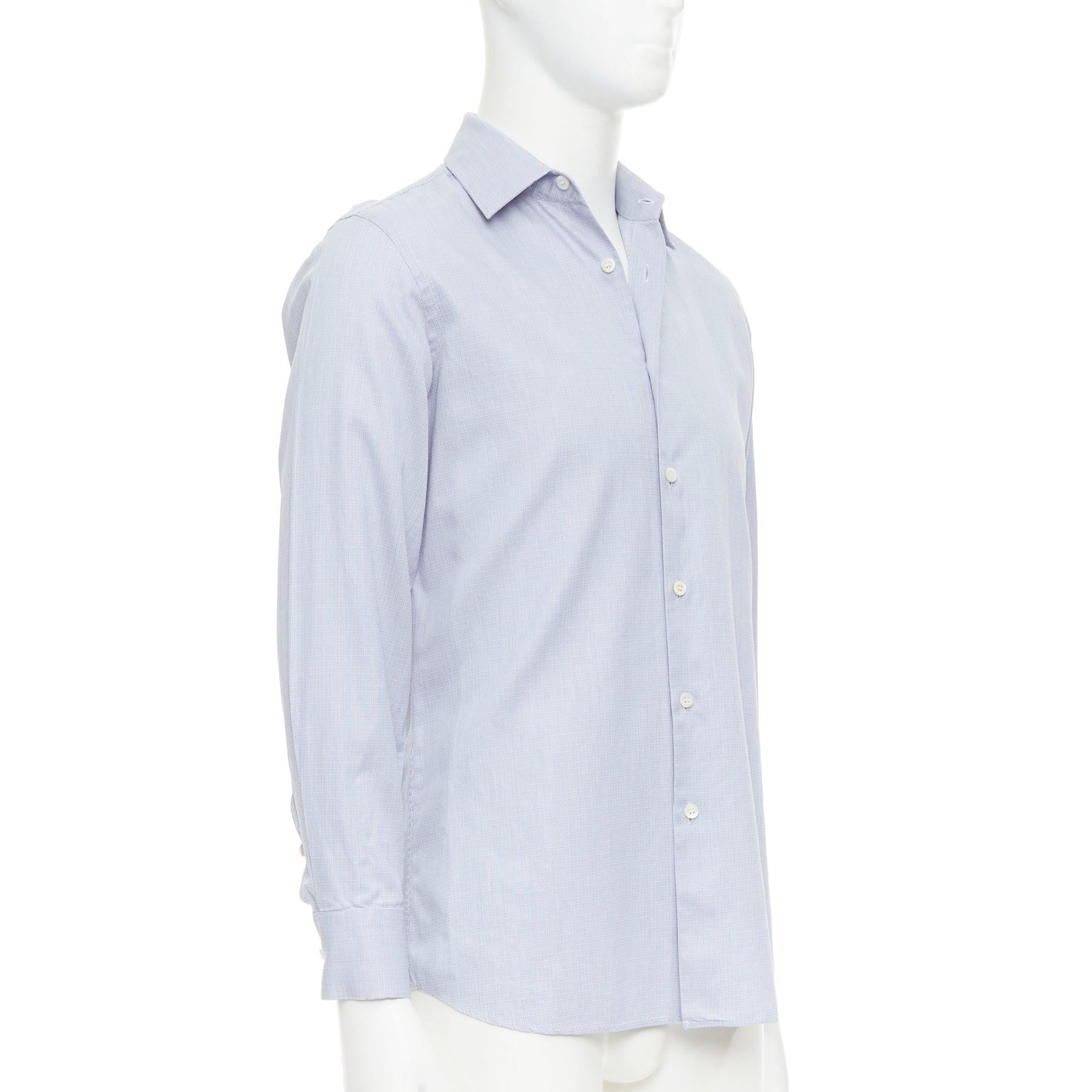 Gris PRADA blue geometric print shell buttons long sleeve collared dress shirt EU38 S en vente
