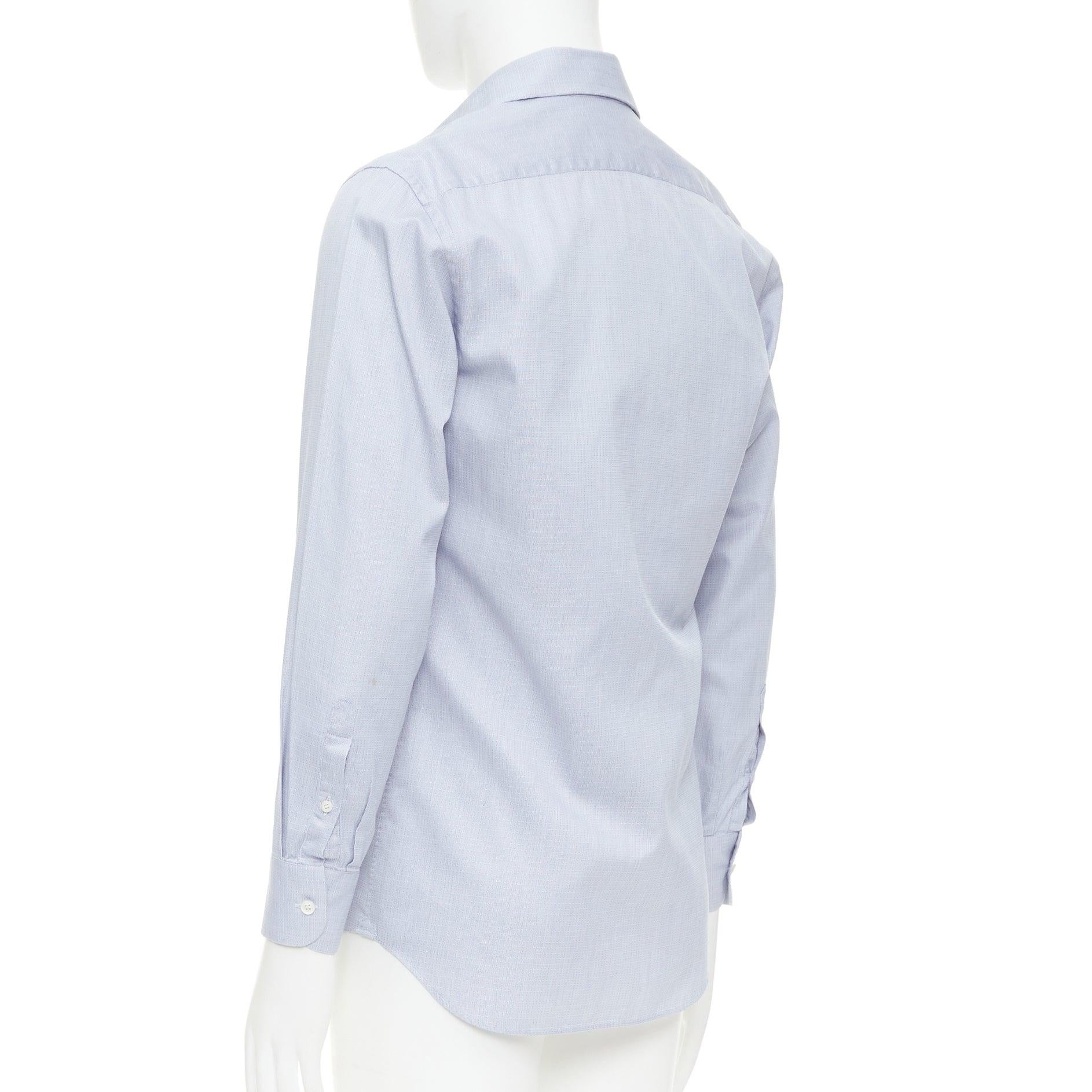 PRADA blue geometric print shell buttons long sleeve collared dress shirt EU38 S en vente 1
