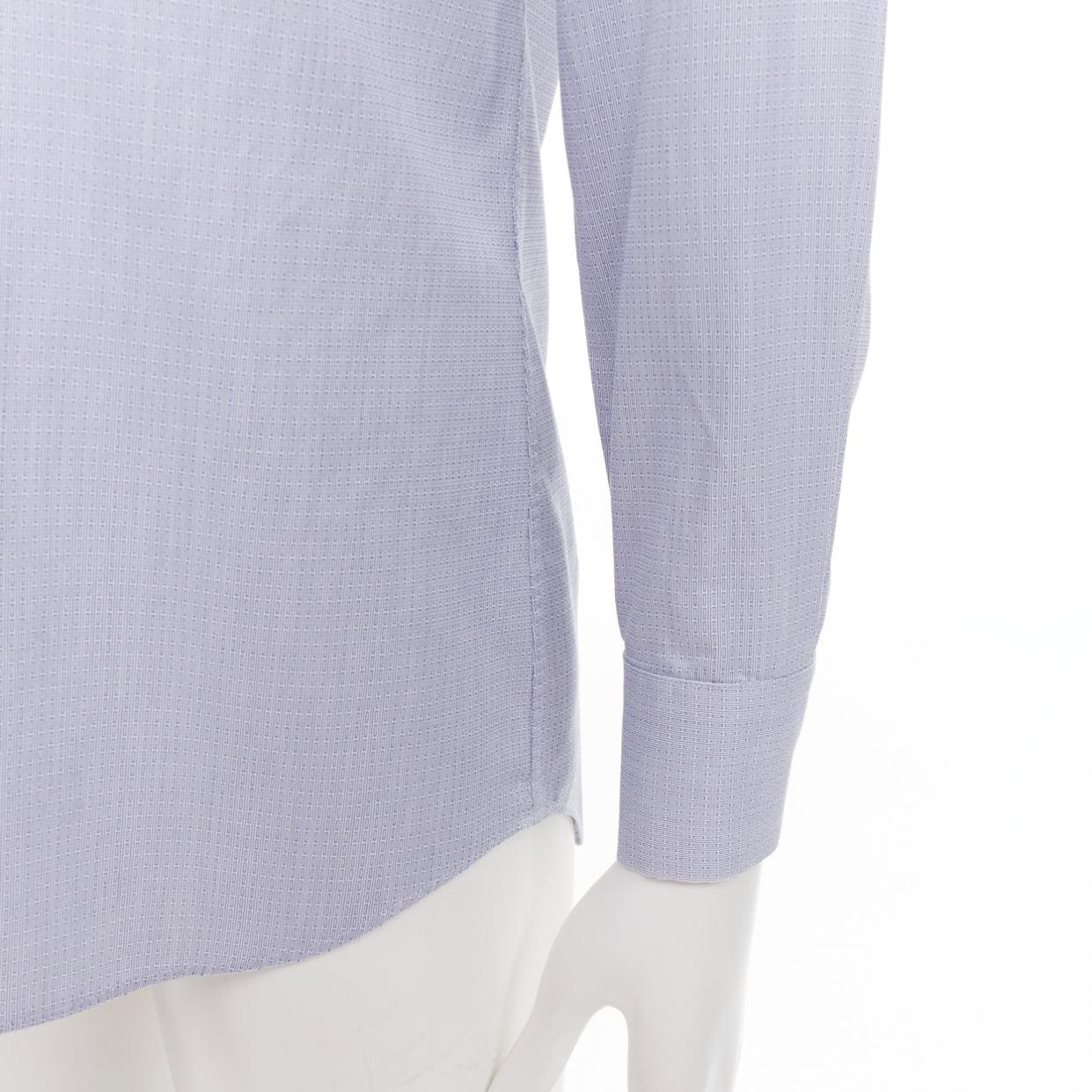 PRADA blue geometric print shell buttons long sleeve collared dress shirt EU38 S en vente 2
