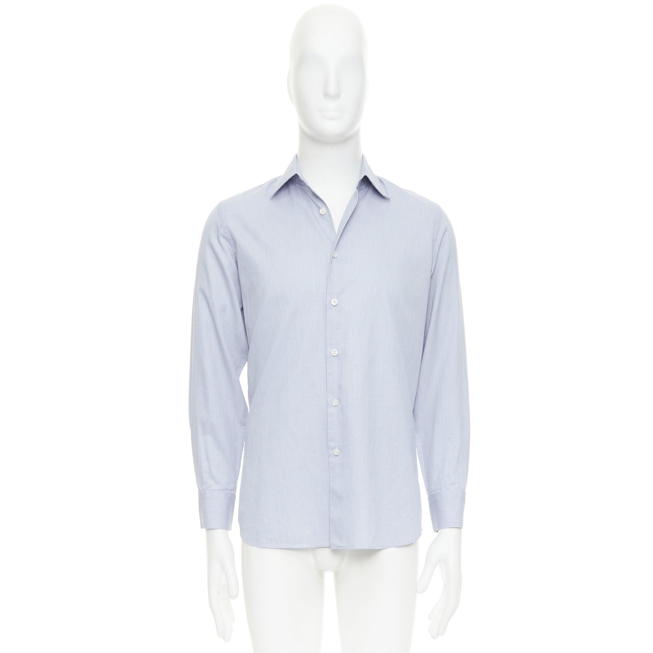 PRADA blue geometric print shell buttons long sleeve collared dress shirt EU38 S en vente 4