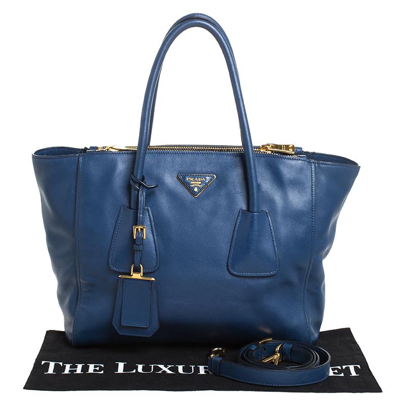 Prada Blue Glace Leather Twin Pocket Double Handle Tote 7