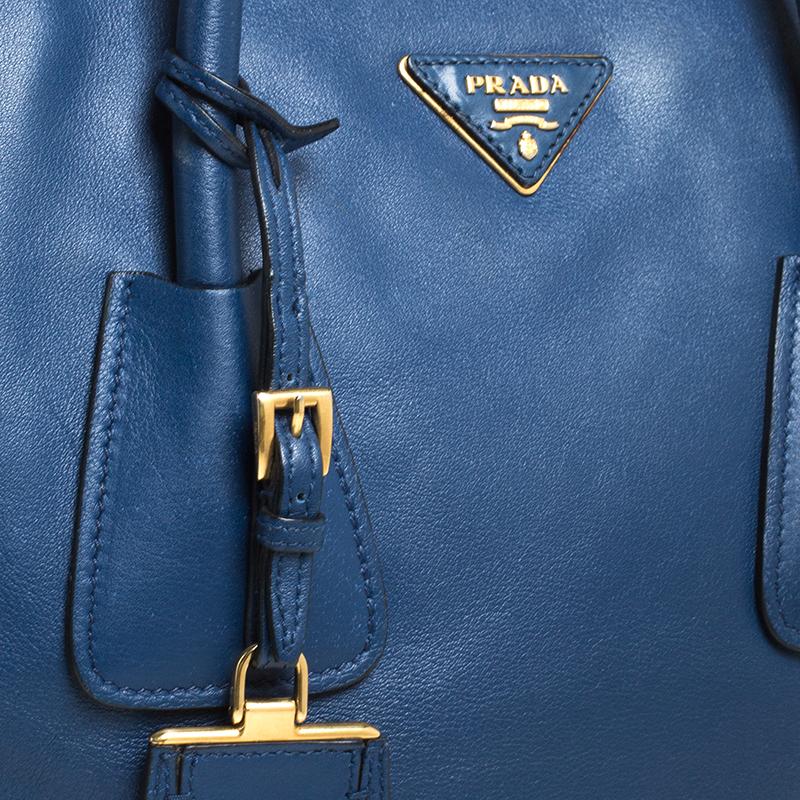 Prada Blue Glace Leather Twin Pocket Double Handle Tote 2