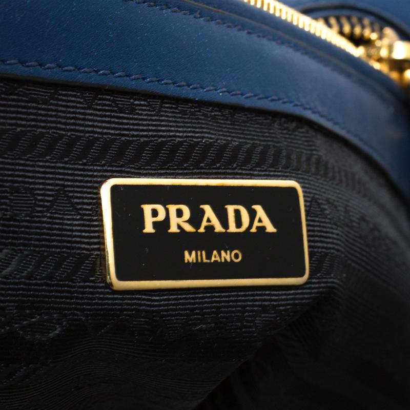 Prada Blue Glace Leather Twin Pocket Double Handle Tote 3