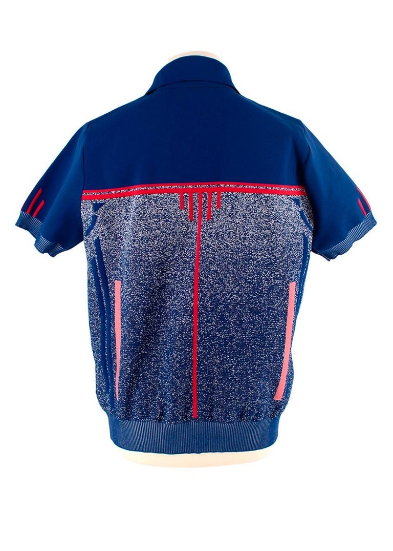 Prada Blue Gradient Intarsia Stretch-knit Polo Shirt In Excellent Condition In London, GB