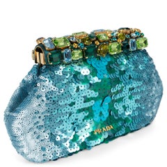 PRADA blue green 2011 CRYSTAL FRAME SEQUIN Clutch Bag