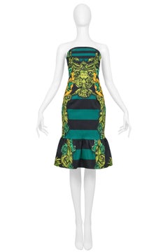 Prada Blue & Green Striped Dress With Cherub Print 2011