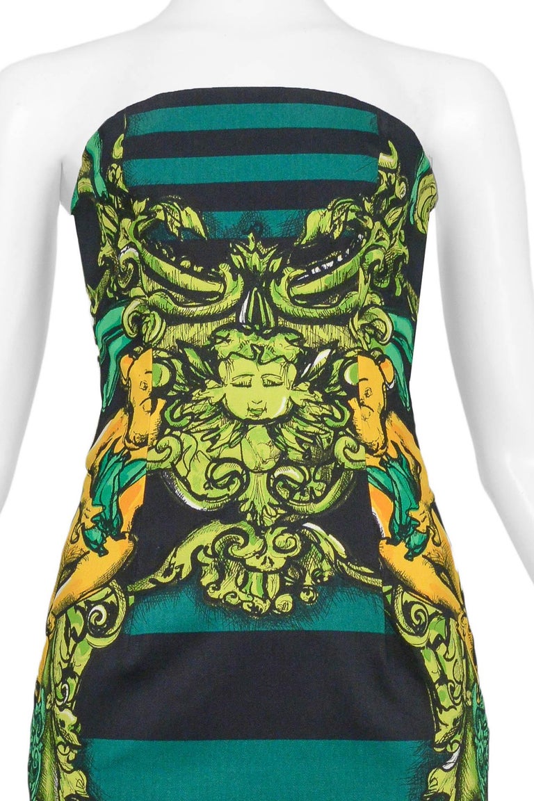 Prada Blue and Green Striped Dress With Cherub Print 2011 at 1stDibs |  prada striped dress, cherub dress, cherub print dress
