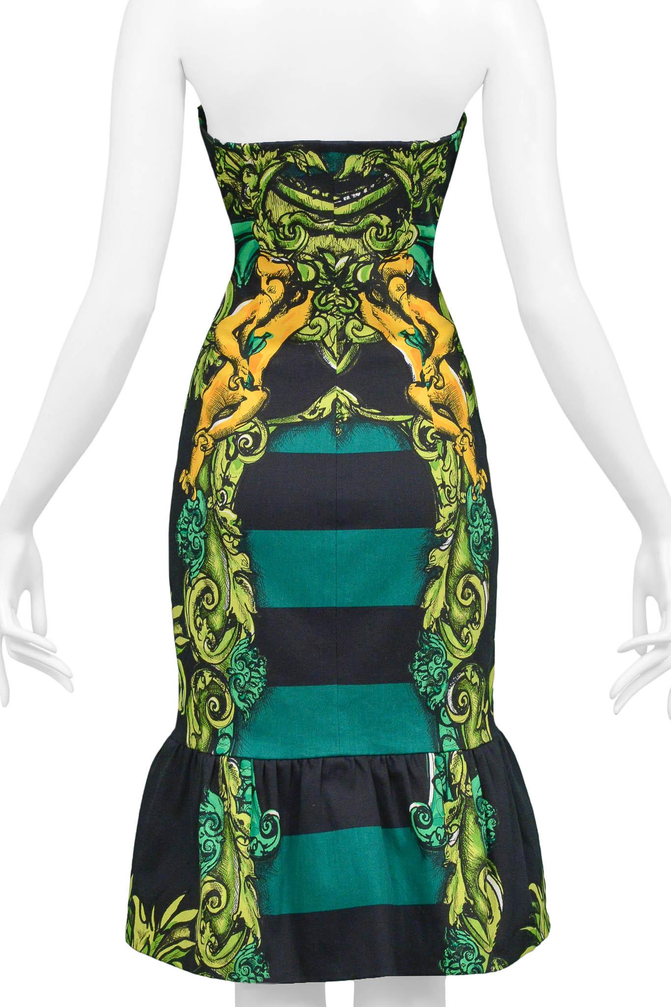Women's Prada Blue & Green Striped Dress With Cherub Print 2011
