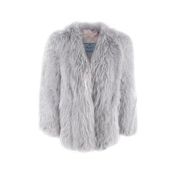 Used Prada Blue Grey Fox Collarless Chubby Coat - US 4